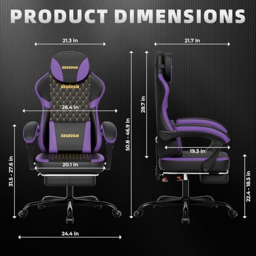 Ergonomic Gaming Chair with Footrest & Massage Lumbar Pillow, Height Adjustable 360° Swivel Computer Chair, Linked Armrest & Headrest for Office Gaming (Black Purple)