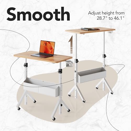 HUANUO Portable Standing Desk Adjustable Height, Mobile Stand Up Desk for Walking Pad and Treadmill, Rolling Computer Table with Wheels, 31.5"x15.75" Height 28.7"-46.1", Light Rustic