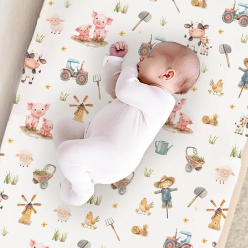 Cartoon Farm Animals Cow Chicken Pigs Sheep Farm Life Tractor Baby Changing Pad Cover,Unisex Farm Nursery Diaper Changing Table Pad Mat Sheet for Boys Girls-16x32