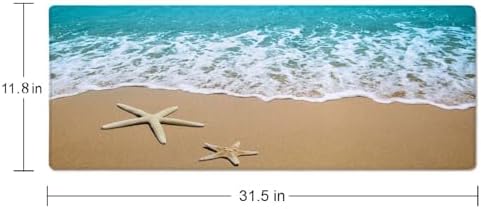 Beach Starfish Desk Pad Mouse Pad,Large Gaming Mouse Mat with Stitched Edges,Non-Slip Waterproof Rubber Base Mous Mat for Office Computer Keyboard Laptop Home(31.5X11.8 in)