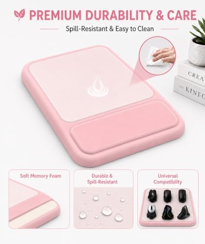 eulps Mouse Pad with Wrist Rest, Ergonomic Memory Foam Mousepad with Soft Wrist Support, Non-Slip PU Base, Smooth Surface for Office, Pain Relief for Laptop & Gaming (Pink)