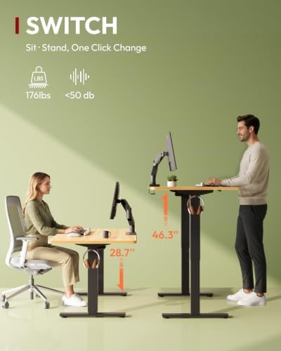 SANODESK One-Piece 48 x 24'' Electric Height Adjustable Standing Desk