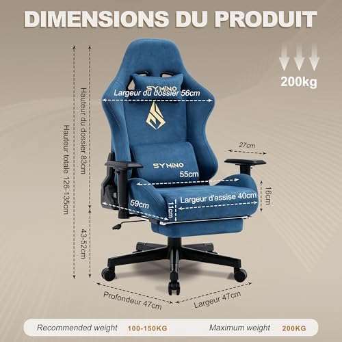Symino Ergonomic Gaming Chair with 155° Recline & Footrest