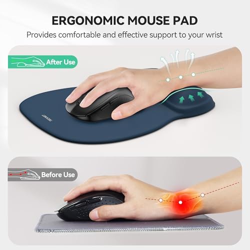 TECKNET Gel Ergonomic Mouse Pad with Wrist Rest, Non-Slip PU Base, Navy