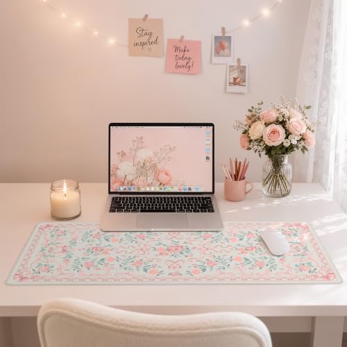 HAOCOO Pink Desk Protector, 31.5" x 11.8" Cute Desk Pad for Vanity Decor