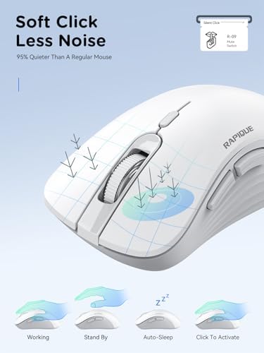 RAPIQUE Wireless Mouse - Dual Bluetooth & 2.4 GHz, White and Grey
