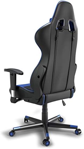 Professional Blue Gaming Chair - Leather Gaming Chair with Adjustable Height and Headrest Support