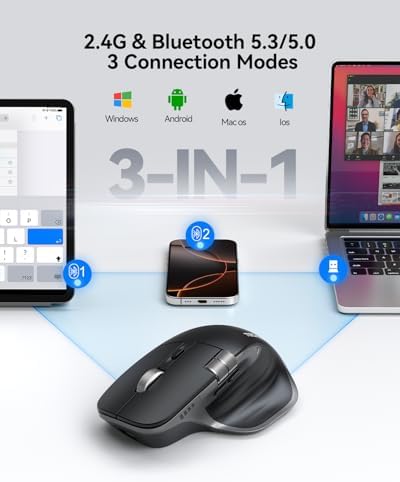TECKNET Wireless Mouse, Side Scroll Bluetooth Rechargeable, 3-Device