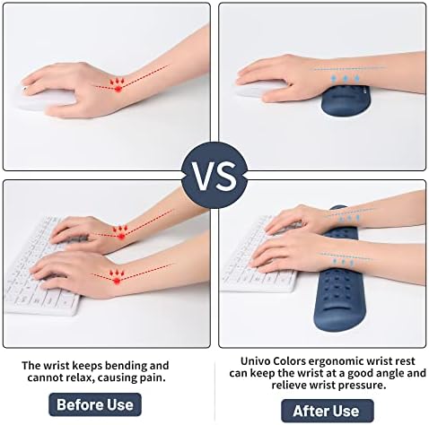 UnivoColors Navy Keyboard Wrist Support and Mouse Wrist Rest Set, Made of Memory Foam Soft Gel, Ergonomic Pad for Computer, Laptop, Mouse, Office, Gaming