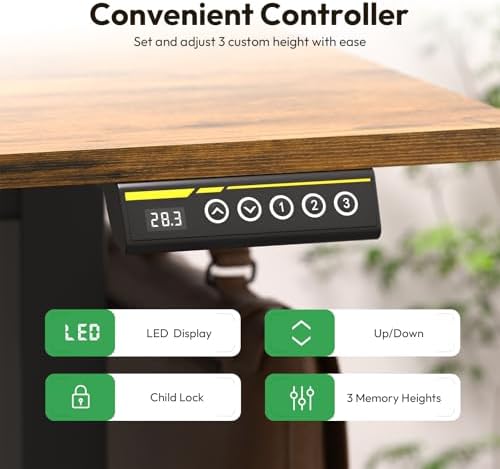 63 x 28 Inch Electric Standing Desk, 3 Memory Presets, Brown