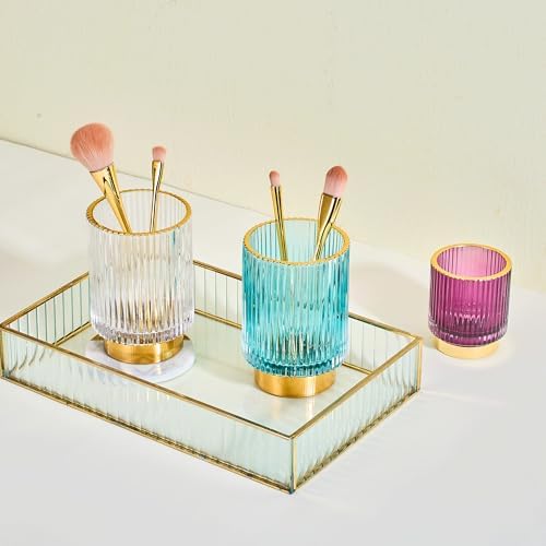 Makeup Brush Holder Organizer,Toothbrush Holders,Desk Pen Pencil Holder,Multifunctional Vintage Glass Brush Cup（L/White/A3-9-US）