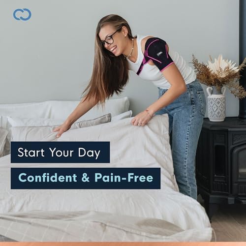 Copper Compression Recovery Shoulder Brace - Immobilizer for Torn Rotator Cuff, AC Joint Pain Relief, Dislocation, Arm Stability, Injuries, Tears - Adjustable Fits Men, Women - Black/Pink - Plus Size L/XL
