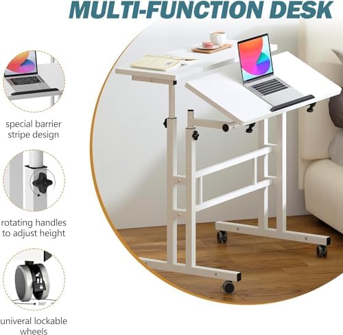 soges Height Adjustable Mobile Standing Desk, White