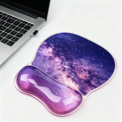 Gel Wrist Rest for Mouse,Ergonomic Mousepad with Clear Cushioned Palm Rest,Gel Mouse Pad with Wrist Support,Small Desk Mat,Office Desk Work Accessories for Women,Carpal Tunnel Relief (Galaxy)