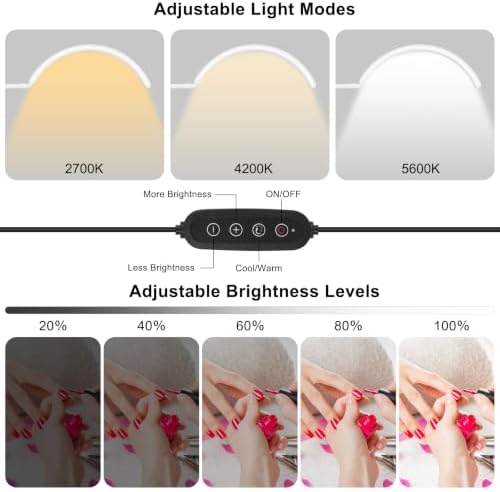 Half Moon Desk Lash Light with 4X Magnifier, 2-in-1 Dual Arm Gooseneck Clamp Lamp for Eyelash Extension, Shadow-Free Esthetician Light, Adjustable Color & Brightness for Tattoo, Sewing, Crafts