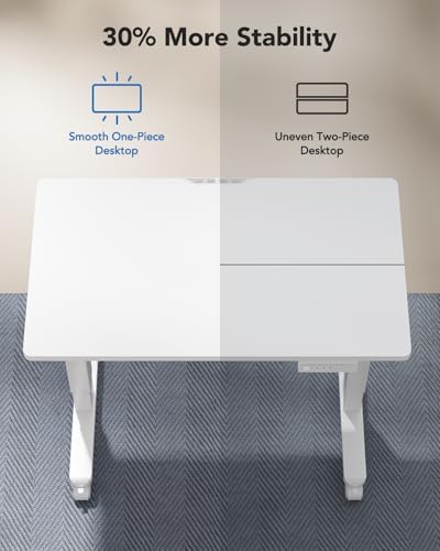 HUANUO Electric Small Standing Desk, Whole Piece Desktop, Adjustable Height Computer Desk, 4 Height Memory Settings, Sit Stand Up Desk for Home Office, 35" x 24", White