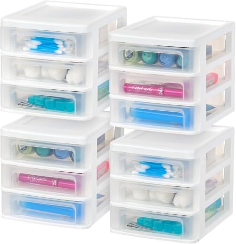 IRIS USA 4-Pack 3-Drawer Small Desktop Organizer, Stackable, White