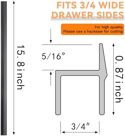 Chinco 2 Pcs PVC Drawer Hanging File Rail Black, for 3/4 Inch-wide, 16 Inch