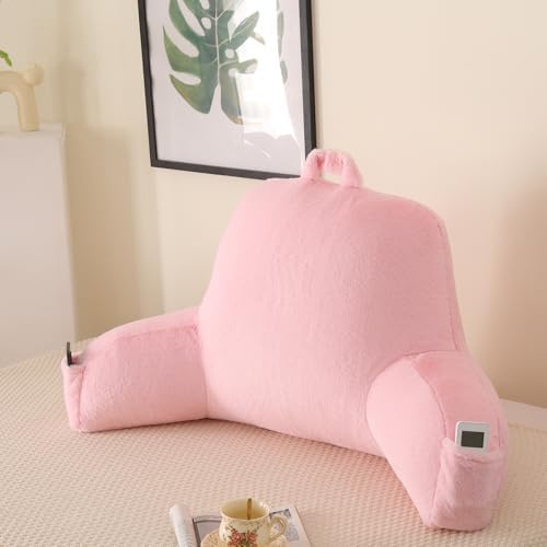 Soft Reading Pillow for Bed with Arms,Middle,Pink,Faux Fur