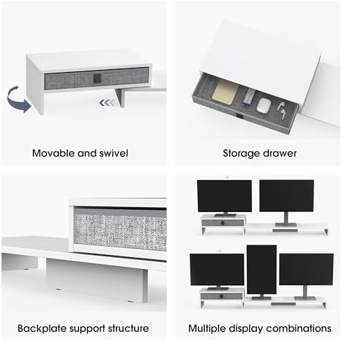 Fenge Triple Monitor Stand with Storage Drawer, Adjustable Length and Angle