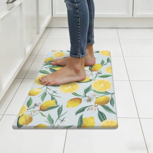 SHACOS Anti Fatigue Lemon Kitchen Rugs Cushioned Waterproof Kitchen Mats for Floor Non Slip Washable Comfort Foam Standing Mat for Office Sink Laundry Room, 17"x27.5", Light Blue