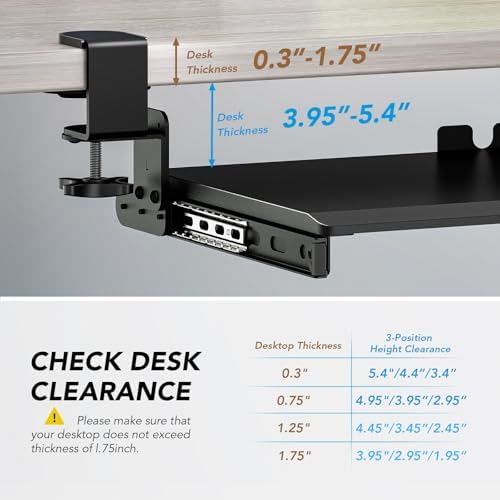 AX WABER Keyboard Tray Under Desk Pull Out with Extra Sturdy Adjustable C Clamp Mount System, 27.3 (32.5 inch Including Clamps) x 11 Inch Slide-Out Platform Computer Drawer for Typing, Black,AX01WB01