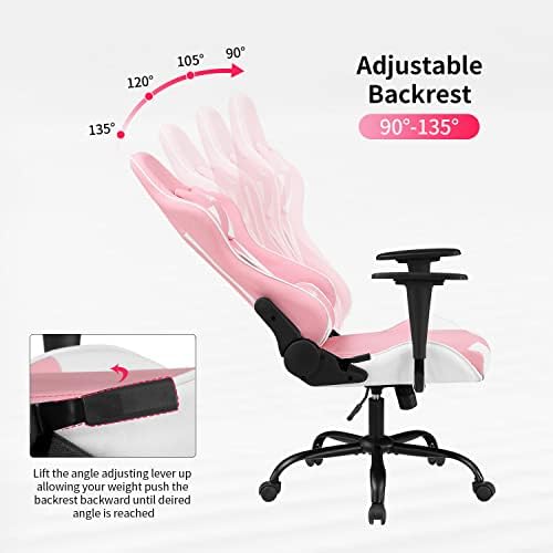 Gaming Chair Office Chair Desk Chair with Lumbar Support Headrest Armrest Task Rolling Swivel Ergonomic E-Sports Adjustable PC Gamer Chair (Pink)
