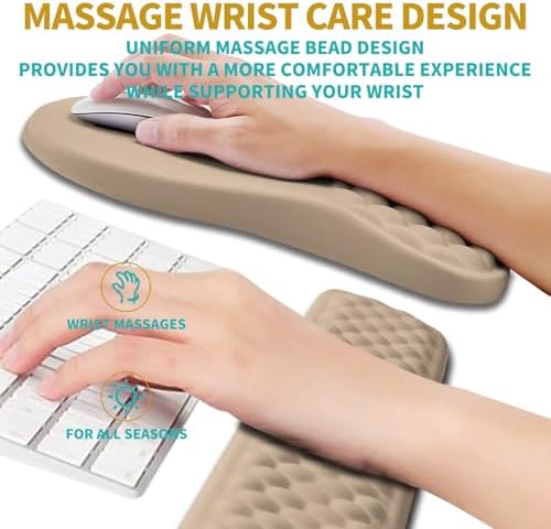 Hokafenle 2 in 1 Ergonomic Mouse Pad Wrist Support & Wrist Rest for Computer Keyboard Set, with Relieve Carpal Tunnel Pain Massage Bulge and Full Memory Gel Design (2In1 Set, Sand Color)