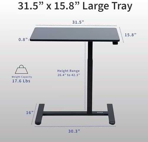 VIVO Black Mobile 32 x 16 inch Over Couch Laptop Table, CART-V02L