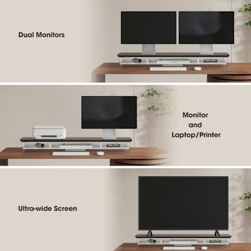 Fenge 42.5" Dual Monitor Stand with Clear Acrylic Legs, Black
