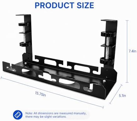 Under Desk Cable Management Tray, 15.75" No Drill Clamp-On Metal Cable Tray for Power Strip, Compact Under Desk Cord Organizer and Wire Management Holder for Office, Gaming Desk, Standing Desk