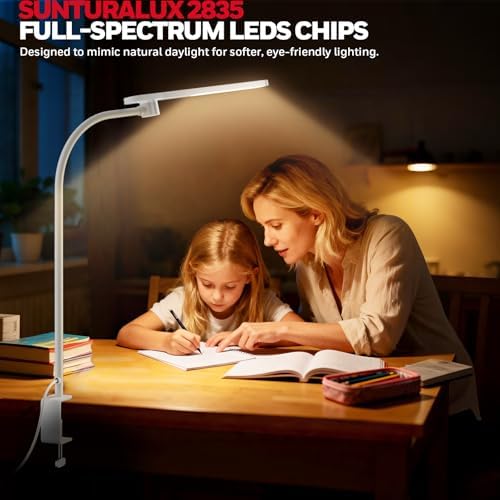 Honeywell HJ2 Clip On LED Desk Lamp with Clamp, Adjustable Reading Light
