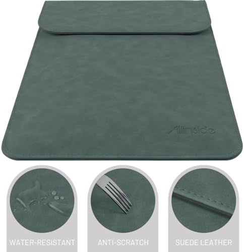 Allinside 13 inch Laptop Sleeve Case for MacBook Neo A18 Pro/MacBook Air 13 2018-2026/MacBook Pro 13 2016-2022, Waterproof PU Suede Leather Laptop Sleeve Bag Protective Vertical Case Cover, Dark Green