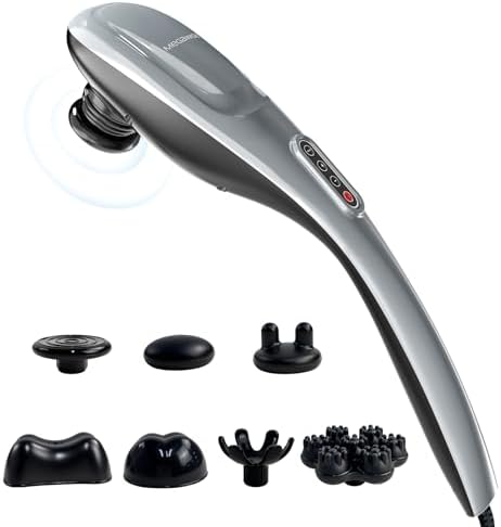 MEGAWISE Handheld Percussion Massager for Back, 3600 RPM, 5 speeds, 7 Heads