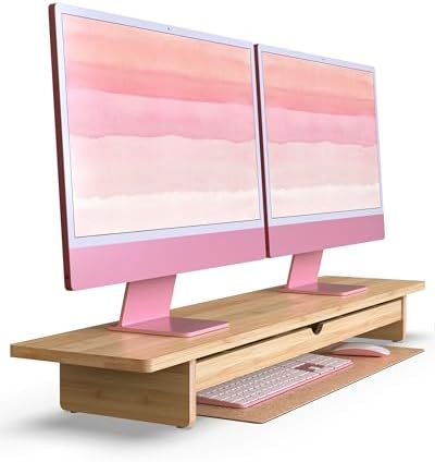 42" Dual Monitor Stand Riser with Large Drawer Keyboard Storage