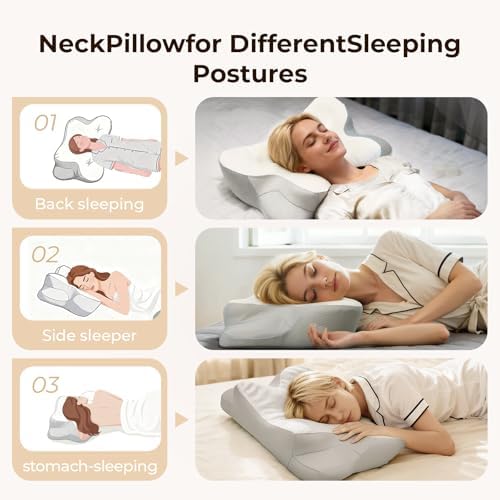 Cervical Pillow for Neck and Shoulder, Ergonomic Memory Foam Pillows for Sleeping, Dual Ear Relief Zone Contour Pillow,Support Pillow for Side Back Stomach Sleepers (Gray)