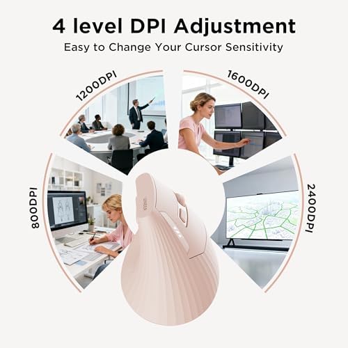 Uineer Ergonomic Vertical Mouse, 2.4G Wireless Mouse, Rechargeable, 4-DPI