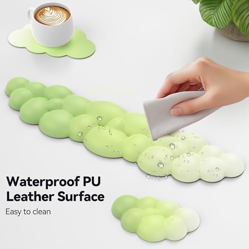 TECKNET Cloud Keyboard Wrist Rest Set, Cloud Wrist Rest with Non-Slip Base, PU Leather Wrist Pad for Keyboard with Ergonomic Memory Foam for Computer Laptop Gaming & Pain Relief, Gradient Green