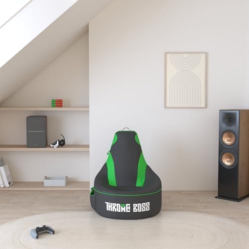 Gaming Bean Bag Chair Cover for Adults, High Back, Large Pockets, Green