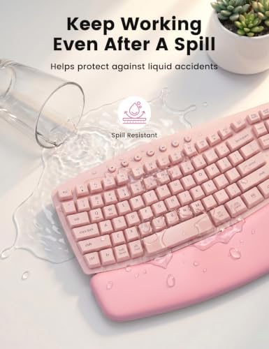Pink Wireless Keyboard and Mouse Combo, Ergonomic Wave, 30dB Quiet, MA41
