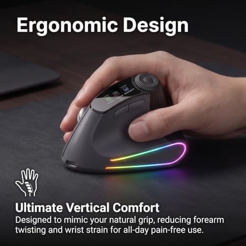 Wireless Vertical Mouse, Ergonomic Shortcut Dial, 4800 DPI