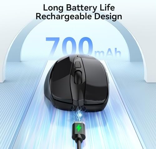 TECKNET Rechargeable Jiggler Wireless Mouse, Dual-Mode Connectivity, Black