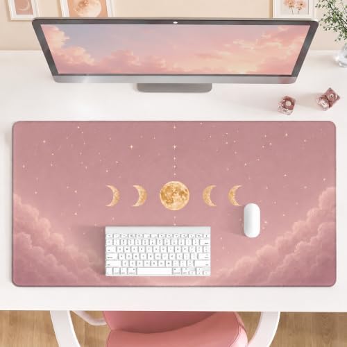 Large Desk Mat 31.5x15.7 Inch Pink Moon Phase Mouse Pad Aesthetic Astrology