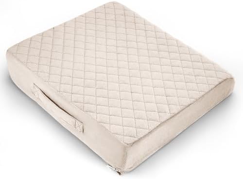 Medium-Soft 20x20x4 Memory Foam Recliner Chair Seat Cushion for Long Sitting - Armchair Pad with Washable Velvety Cover with Waterproof Layer & Non-Slip Base for Seniors & Elderly - Beige