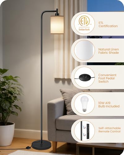 Dimmable Floor Lamp for Living Room with Remote & 10W Bulb