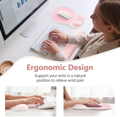 AKIT Ergonomic Gel Mouse Pad and Keyboard Wrist Rest, Non-Slip, Pink