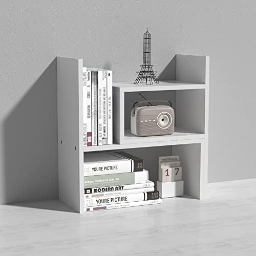 MASAKA B&W - Kawaii Storage Desktop Organizer for Your Desk Space, Double H Plants Display Shelf, Home Office Storage Rack Adjustable Stackable for Office, Dormitory (White*02)