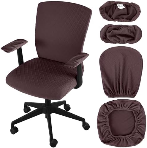 Tallew 4 Pcs Office Chair Covers Stretch Seat Armrest, Coffee Color