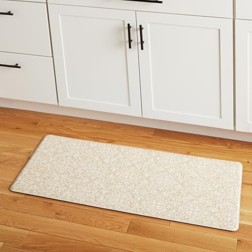 Town & Country Basics Comfort Plus Vintage Medallion Tile Anti Fatigue Comfort Mat, Kitchen Mat, Standing Desk Mat, Dorm Room Rug, Non-Slip Backing, Beige, 18"x39"