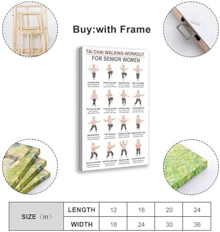 Women Tai Chi Walking Workout Chart Tai Chi Walking Seniors Seniors Exercises for Exercise Canvas Poster Wall Art for Living Room Bedroom Decor Frame 24x36inch